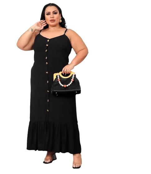 Imagem de Vestido Alça Plus Size Viscose Detalhe Botão Na Frente 2759