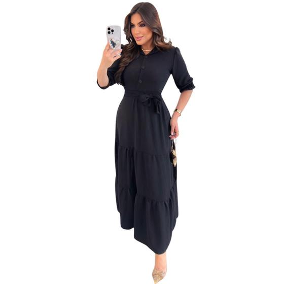 Imagem de Vestido Alfaiataria Evangélico Feminino Valoriza a Silhueta Com Saia Fluída