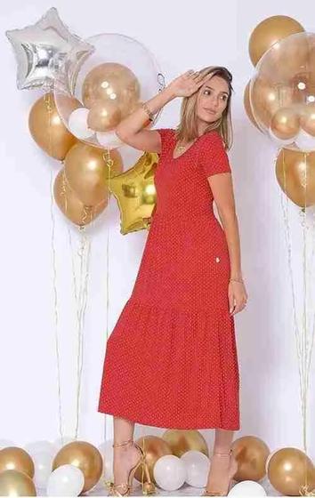 Imagem de Vestido Alice Viscolycra Cor Vermelho Com Bolinha Branca Adulto