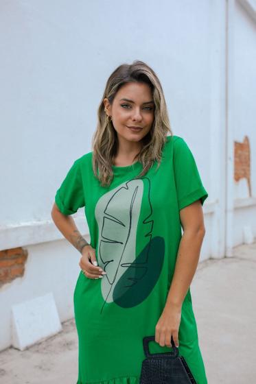 Imagem de Vestido Amplo Com Bolso Folhagem Brigitte PLUS SIZE G1 AO G3