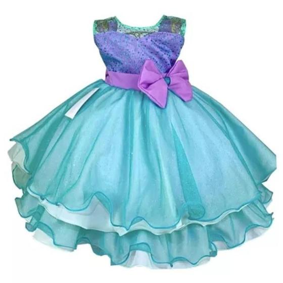 Imagem de Vestido Ariel Pequena Sereia festa temática infantil verde e lilas com brilho 032