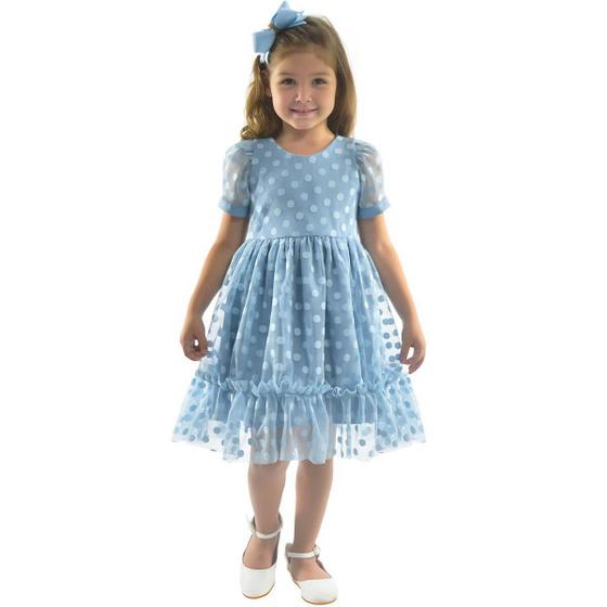Imagem de Vestido Azul Infantil Tule Poá - Batizado, Casamento e Formatura