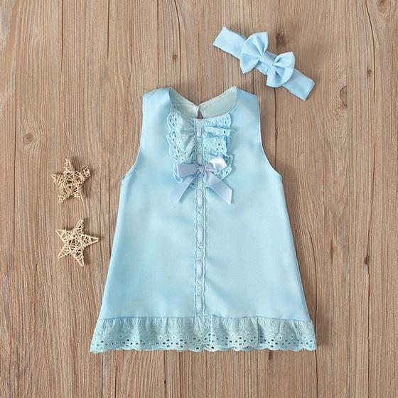 Imagem de Vestido Baby Fashion E Tiara Azul 12 Meses