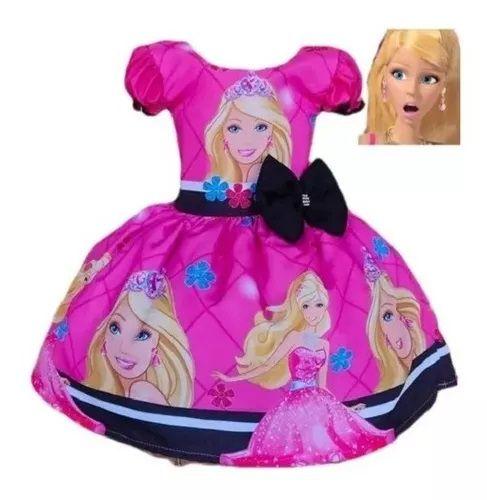 Imagem de Vestido Barbie Desenhado Fashion Temático Super Luxo Acompanha Laço