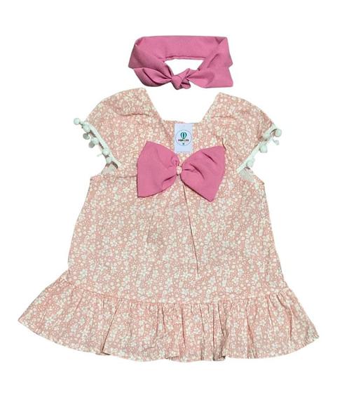 Imagem de Vestido Batinha Rosa Floral Com Faixa Cabelo Tam.1