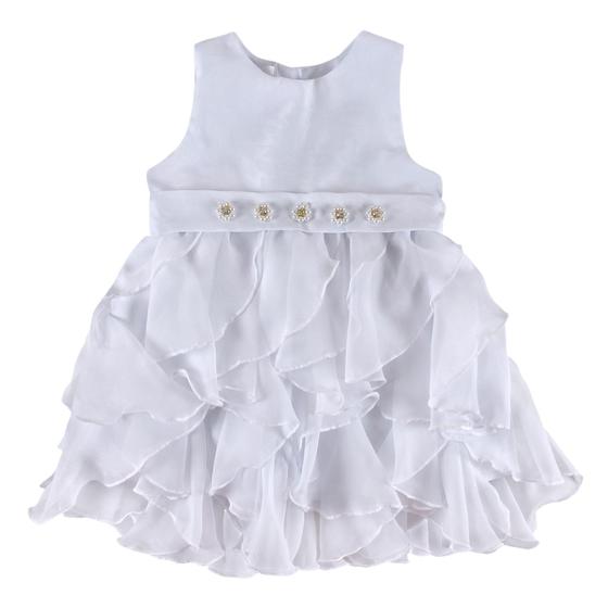 Imagem de Vestido Batizado Bebe Menina Barbara Kids Branco Sem Manga com Saia Caracol