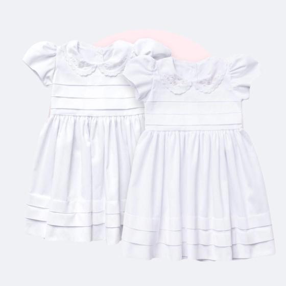 Imagem de Vestido batizado e Daminha Bordado Gola Floral Bebê Papilloo