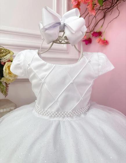 Vestido batizado festa infantil branco bebe a anos primeira