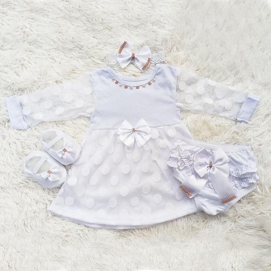 Vestido Batizado Para Bebê Recém Nascido À Meses Kit Pçs