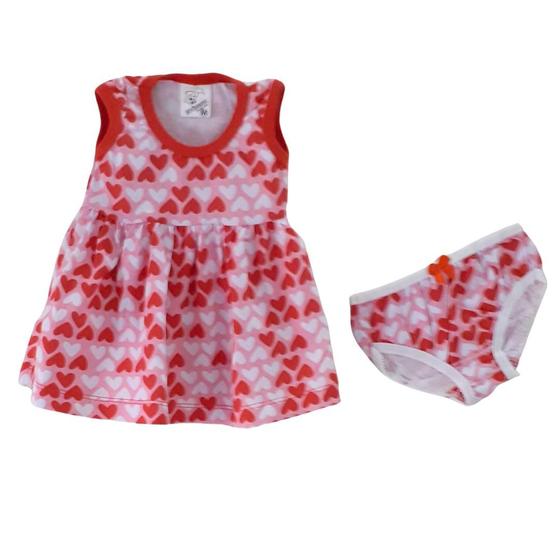 Imagem de Vestido Bebê Estampado com Calcinha Tapa Fralda  Algodão