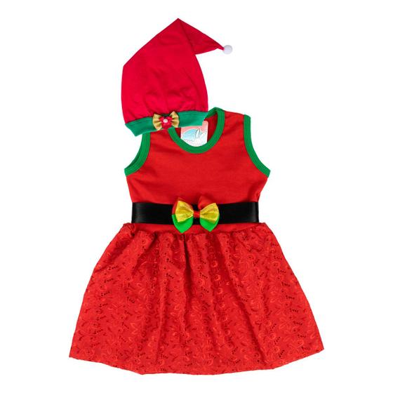 Imagem de Vestido Bebê Menina 1 ao 3 Mamãe Noel Natal + Gorro