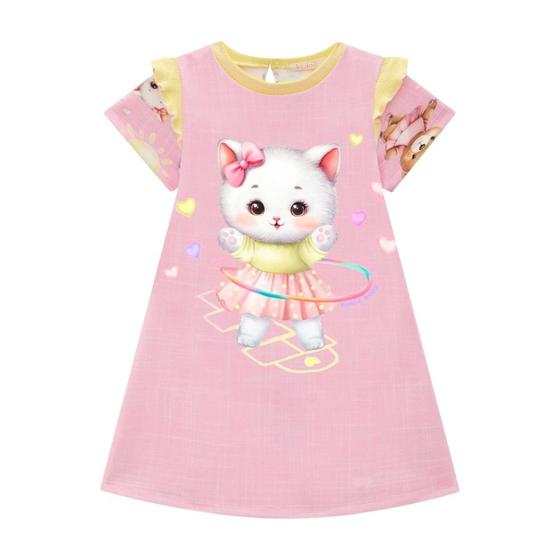 Imagem de Vestido Bebê Menina em Fly Tech Estampa Gartinho Rosa - Kukiê