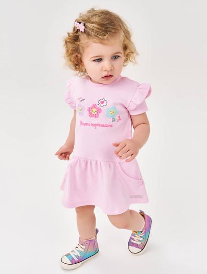 Imagem de Vestido Bebê Menina Flores Rosa Cinti