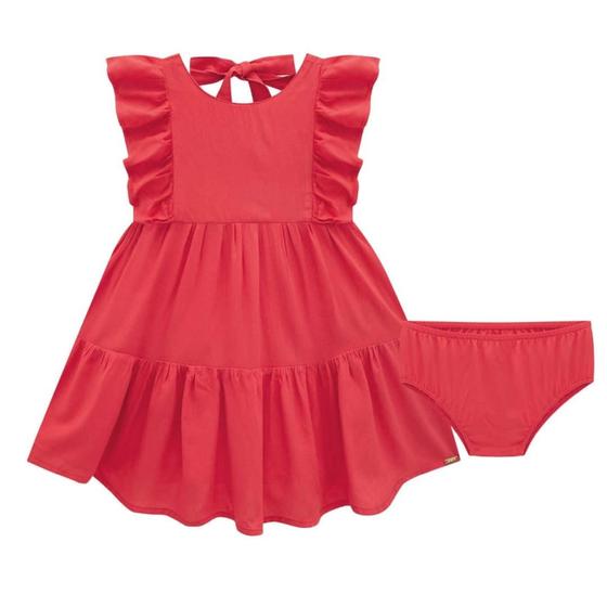 Imagem de Vestido Bebê Verão Viscose  Vermelho Acompanha Calcinha Tam GG - Infanti