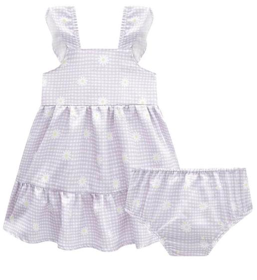 Imagem de Vestido Bebê Xadrez Flores Menina com Calcinha Papilloo