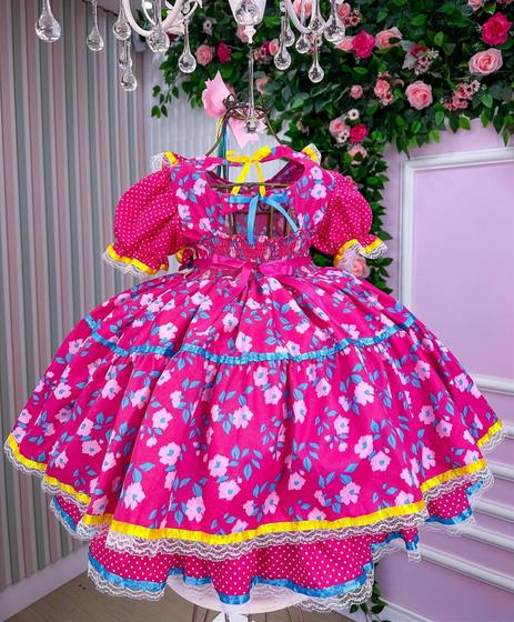 Imagem de Vestido Bella Child Junino Quadrilha São Joao Luxo Rosa