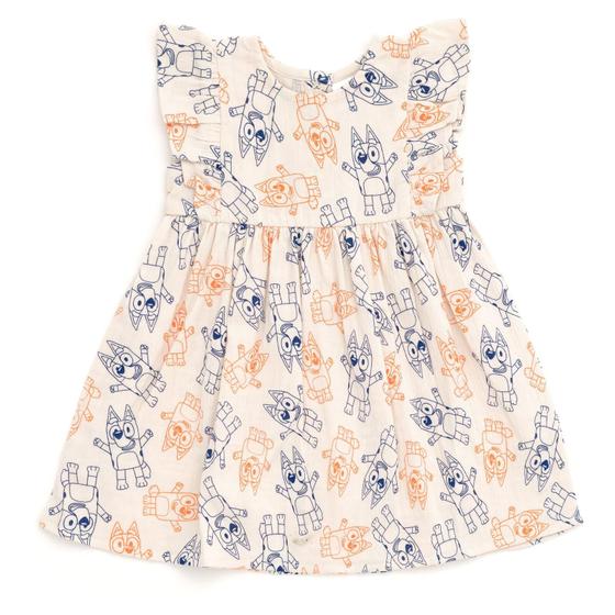 Imagem de Vestido Bluey Bingo para bebês e meninas, gaze de algodão 24M