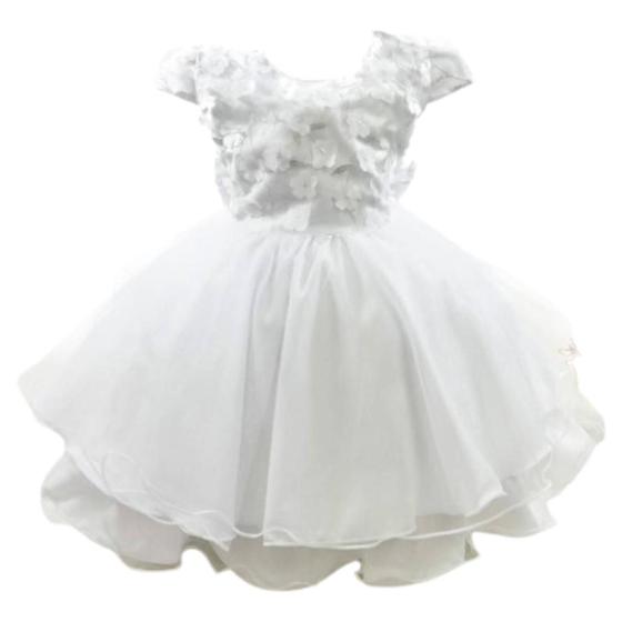 Imagem de vestido branco  batizado daminha aplicaçao de flor 098