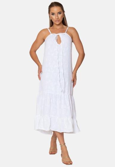 Imagem de Vestido Branco Midi tecido com estampa relevo