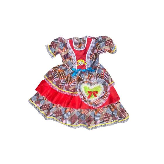 Imagem de Vestido Caipira festa Junina com Bolsinha  Infantil Papilloo