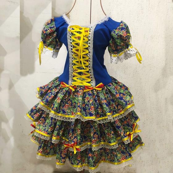 Imagem de Vestido Caipira Festa Junina Infantil Adulto Arraiá Quadrilha Luxo Confortável São João Quermesse