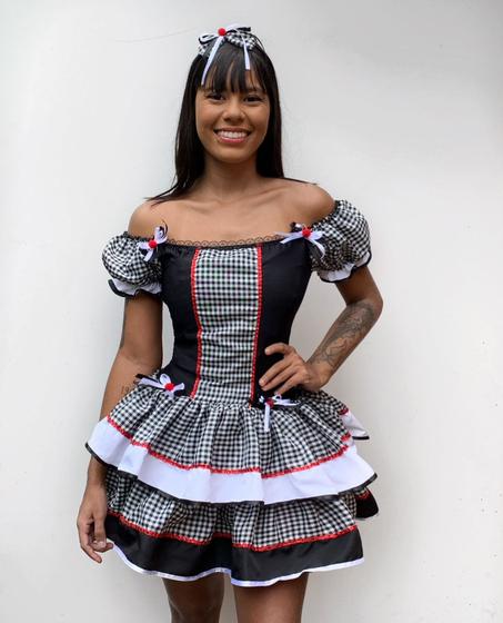 Imagem de Vestido Caipira Luxo Adulto Moda Feminino Dança Festa Tema Quadrilha