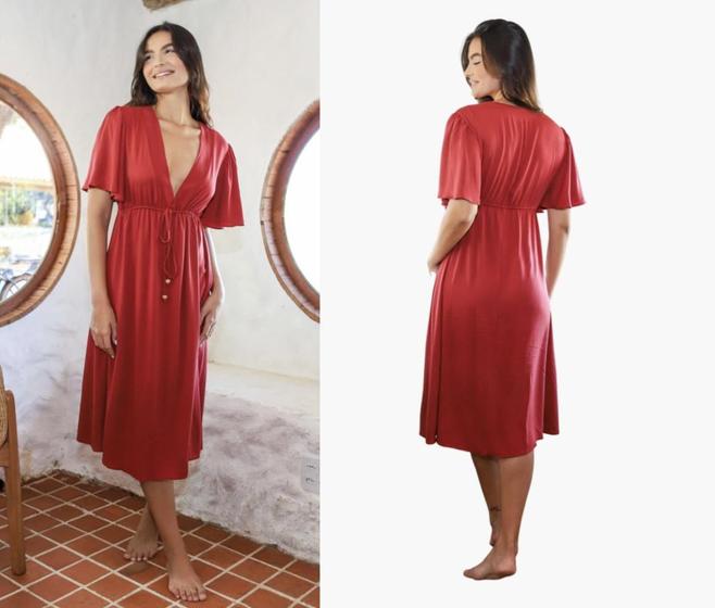 Imagem de Vestido Capitu Com Decote Tamanho P Cor Bordô