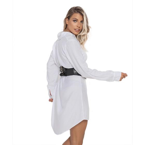 Vestido Casual Chemise Manga Longa Feminino Camisão Longo Com Bolso - Gisele Freitas Imagem de Vestido Casual Chemise Manga Longa Feminino Camisão Longo Com Bolso