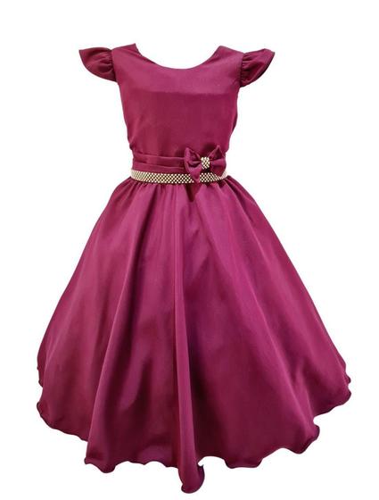 Imagem de Vestido Casual Marsala Infantil Crepe Festa Aniversário Chic - JL Kids