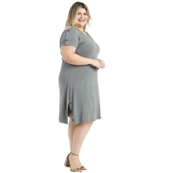 Imagem de Vestido Casual Médio Visco Lycra Com Botões e Fenda Decote V Plus Size Feminino Moda Verão 47824A