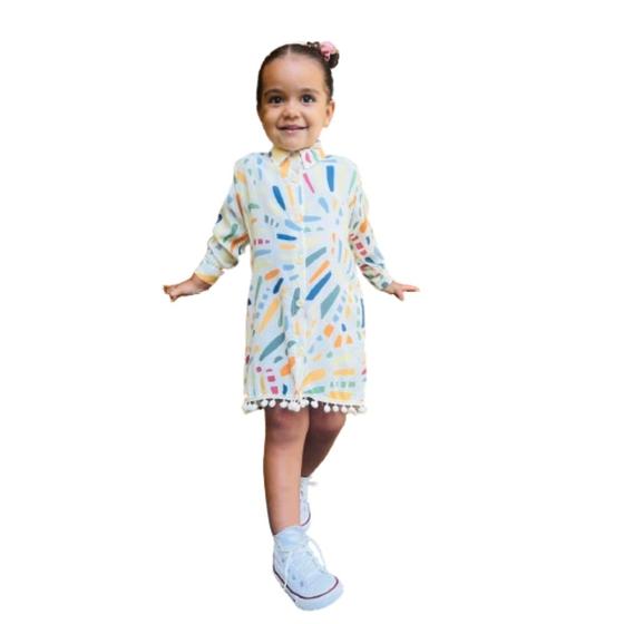 Imagem de Vestido chamise infantil estampado com botoes manga longa