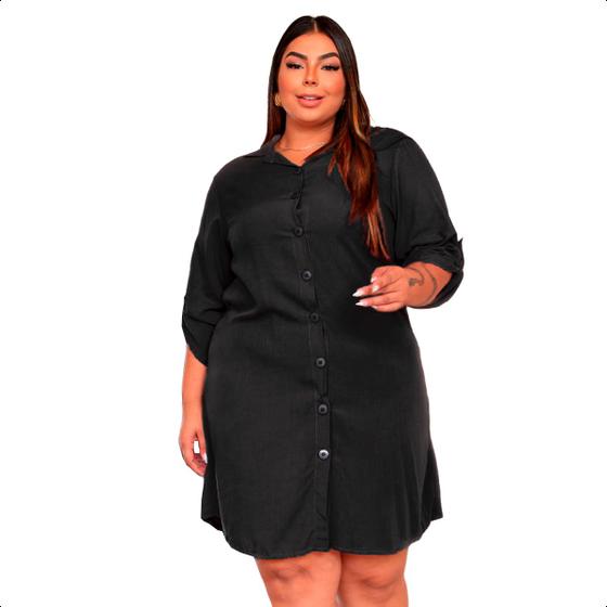 Imagem de Vestido Chamise Plus Size Feminino Camisão Soltinho Botões