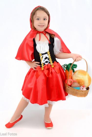 Imagem de Vestido Chapeuzinho Vermelho fantasia Infantil com Capuz Festa Aniversário