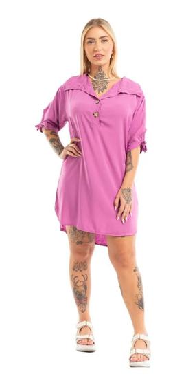 Imagem de Vestido Chemise Feminino Camisao Viscolinho Manga Chamise