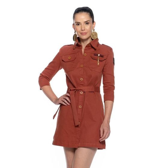 Imagem de Vestido Chemise Feminino Fenda Militar Casual Confortável