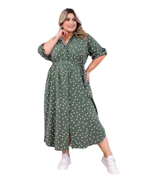 Imagem de Vestido Chemise Longo Midi Plus size Manga Princesa Luxo 3/4