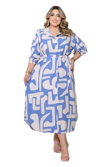 Imagem de Vestido Chemise Longo Midi Plus size Manga Princesa Luxo 3/4