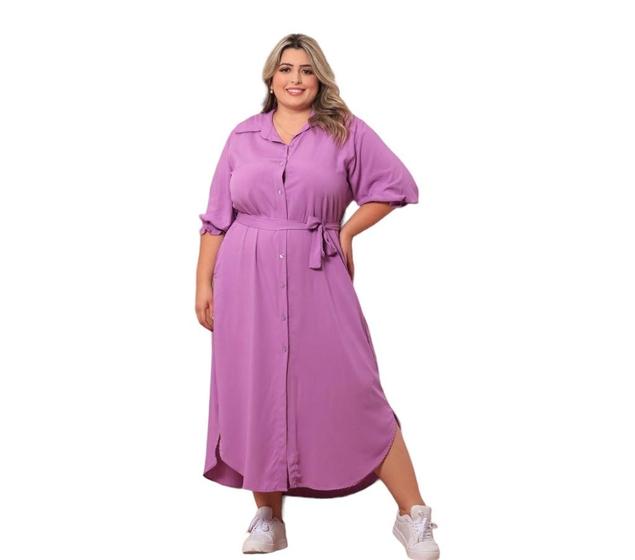 Imagem de Vestido Chemise Longo Midi Plus size Manga Princesa Luxo 3/4