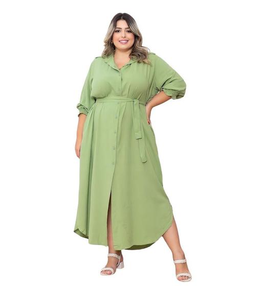 Imagem de Vestido Chemise Longo Midi Plus size Manga Princesa Luxo 3/4