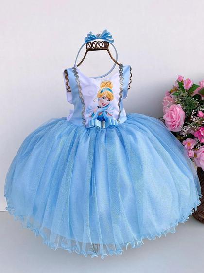 Imagem de Vestido Cinderela Azul Celeste Infantil Menina Luxo