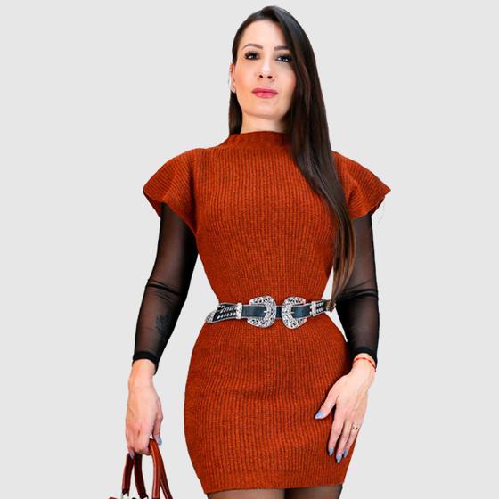 Imagem de Vestido Colete Manga Curta Tricot Mousse Inverno Chique