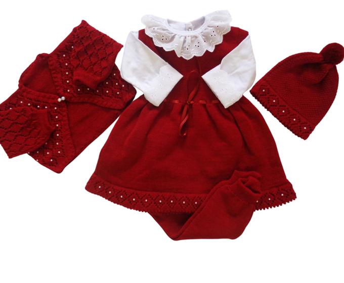 Imagem de vestido com bolerinho e meia calça saida de maternidade para bebe 