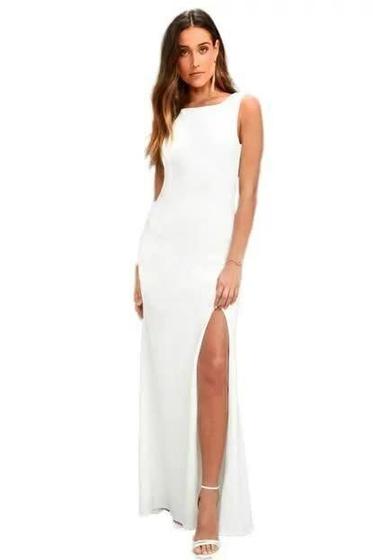 Imagem de Vestido Com Fenda Costa Nua Regata Longo Feminino - Branco