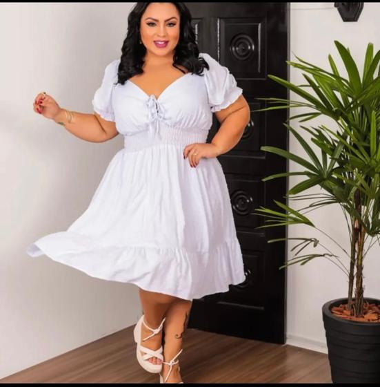 Imagem de Vestido com manguinha em viscolinho pipoca  forrado  G1 e G2 Plus size lindíssimo 