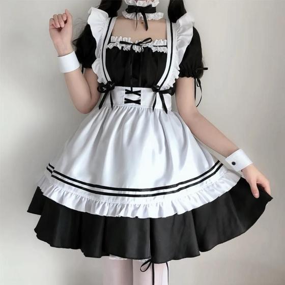 Imagem de Vestido Cosplay Lolita Preta - Traje de Empregada para Meninas e Mulheres