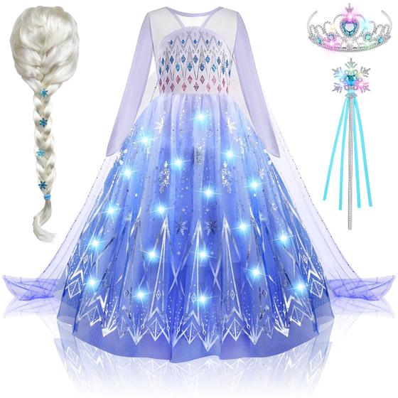 Imagem de Vestido Costume Latocos Light Up Elsa para meninas com peruca e acessórios