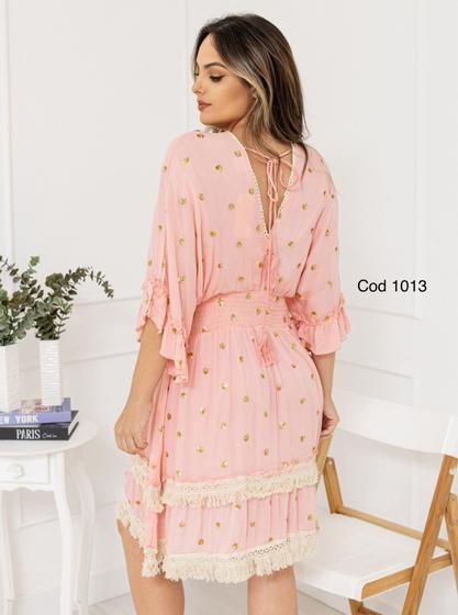 Imagem de Vestido Curto Boho Rosa com Bordados