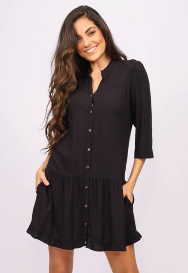 Imagem de Vestido Curto Botton Viscose Manga 3/4 Preto