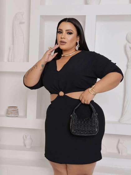 Imagem de Vestido Curto Cinturado Plus Size Manga Curta Argola Verão