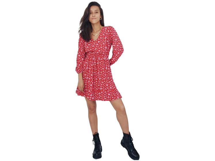 Imagem de Vestido Curto Feminino Vermelho Floral Florzinhas Moda Blogueira